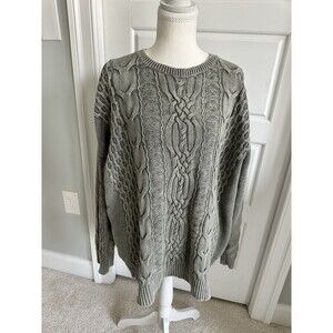 J. Jill Sage Green Cable Knit Cotton Sweater XL Oversized Pullover Lagenlook